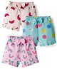 Teddy Sinker Knit Above Knee Length Shorts With Tropical Theme Print Pack Of 3 - Pink Peach & Light Blue