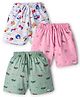 Teddy Sinker Knit Above Knee Length Shorts With Aeroplane Print Pack Of 3 - Pink White & Olive Green