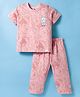Teddy Sinker Knit Half Sleeves T-Shirt & Pajama Co-ords Night Suit With Bear Print - Light Red