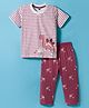 Teddy Sinker Knit Half Sleeves T-Shirt & Pajama Night Suit With Dino Embriodery - Pink