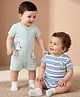 Babyoye 100% Cotton Knit Half Sleeves Front Open Striped & Puppy Printed Rompers Pack of 2 - Light Blue