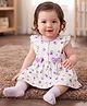 Babyoye Eco Conscious 100% Cotton With Eco Jiva Finish Half Sleeves Floral Printed Frock With Bloomer & Bow Applique - White