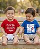 Doodle Poodle 100% Cotton Knit Half Sleeves Text & Boat Printed T-Shirts Pack of 2 - Red & Blue
