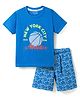 Honeyhap Premium  100% Cotton Knit Half Sleeves T-Shirt & Shorts Night Suit with Football Print - Blue