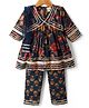 Teentaare Cotton Woven Three Fourth Sleeves Floral Printed Kurti Salwar Set with Dupatta - Navy Blue