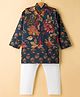 Teentaare Cotton Woven Full Sleeves Kurta Pyjama Set With Floral Print - Navy Blue