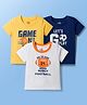 Doodle Poodle 100% Cotton Knit Half Sleeves Text & Ball Printed T-Shirts Pack of 3 - Navy Blue Yellow & White
