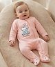 Babyoye 100% Cotton Knit Full Sleeves Sleep Suit with Tiger Print & Applique - Light Pink