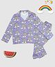 Pyjama Party Cotton Rayon Woven Full Sleeves Rainbow Printed Coordinating Night Suit Set - Blue