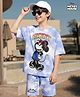 Pine Kids Disney Single Jersey Knit Drop Shoulder Half Sleeves  Tie & Dye T-Shirt & Shorts Set with Mickey Mouse Graphic - Blue