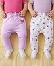 Babyoye Eco Conscious 100% Cotton Knit Floral Printed Full Length Diaper Leggings With Eco Jiva Finish Pack Of 2 - Purple & White