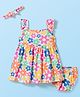 Babyhug 100% Cotton Knit Sleeveless Floral Printed Frock With Bloomer & Headband - Multicolour