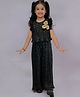 Lil' Drama Sleeveless Glitter Embellished Floral Applique Detailed Pleated Top & Palazzo Set - Black