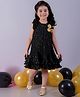 Lil' Drama Knit Frill Sleeves Stars Printed Floral Applique Detailed Dress - Black