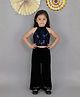 Lil' Drama Velvet Knit Sleeveless Sequins Embellished Top & Palazzo Set - Navy Blue & Black