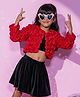 Lil' Drama Georgette Knit Full Sleeves Rose Designed Shrug - Red