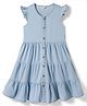Primo Gino 100% Cotton Woven Ruffle Sleeves Solid Color Button Down Tiered Dress - Light Blue