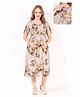 Quira Viscose Woven Half Sleeves Floral Printed Maternity Dress With Side Zipper Nursing Access - Brown
