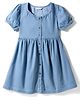 Primo Gino 100% Cotton Woven Half Puffed Sleeves Washed Denim Dress - Blue