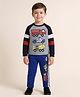 Little Marine Cotton Blend Knit Full Raglan Sleeves Vehicles Printed Tee & Pants Set - Grey & Navy Blue