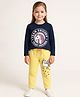 Little Marine Cotton Blend Knit Full Sleeves Unicorn Printed Tee & Pant Set - Navy Blue & Yellow