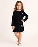 Little Marine Cotton Blend Knit Full Sleeves Pearl Embellished Bow Applique Detailed Dress - Black