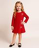 Little Marine Cotton Blend Knit Full Sleeves Pearl Embellished Bow Applique Detailed Dress - Red