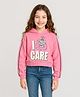 Little Marine Fleece Knit Full Sleeves Cat & I Do Care Text Printed Light Winter Hooded Sweatshirt - Light Pink