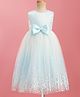 Babyhug Mesh Woven Sleeveless Foil Printed Party Gown With Sequin Detailing & Bow Applique - Light Blue