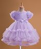 Babyhug Mesh Woven Half Frill Sleeves Layered Ruffle Party Dress with with Yoke Pleating & Sequined Bow Detailing - Lilac