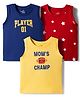 Doodle Poodle 100% Cotton Single Jersey Knit Sleeveless Printed T-Shirts Pack of 3 - Navy Blue Yellow & Red