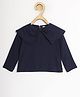 Chuppan Chupai Rayon Woven Full Sleeves Solid Peter Pan Collared Top - Navy Blue