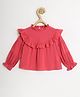 Chuppan Chupai Rayon Woven Full Sleeves Solid Frill Detailed Top - Coral
