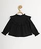 Chuppan Chupai Rayon Woven Full Sleeves Solid Frill Detailed Top - Black