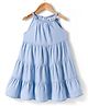 Primo Gino 100% Cotton Woven Sleeveless Light Weight Denim Tiered Solid Dress - Blue