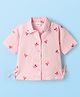 Babyhug 100% Cotton Seer Sucker Woven Half Sleeves Bow Embroidered Top with Knot - Light Pink