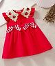 Mark & Mia Cotton Frill Sleeves Strawberry Crochet Frock With Bow Applique - Red