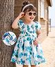 Mark & Mia Half Puffed Sleeves Smocked Frock with Floral Print - Blue