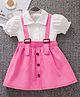 Mark & Mia Half Puffed Sleeves Solid Colour Frock - White & Pink