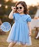 Mark & Mia Half Puffed Sleeves Solid Colour Frock with Lace Detailing - Light Blue