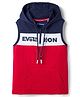 Pine Kids Cotton Knit Sleeveless Cut & Sew Hooded T-Shirt with Text Print - Red, Navy & White