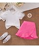 Mark & Mia Cotton Half Sleeves Solid Color Top & Skirt Set - Pink & White