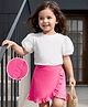 Mark & Mia Cotton Half Sleeves Solid Color Top & Skirt Set - Pink & White