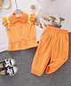Mark & Mia Cotton Frill Sleeves Top & Lounge Pant Set With Floral Applique - Orange