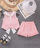 Mark & Mia Sleeveless Top & Shorts Set with Bow & Floral Applique - Pink