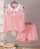 Mark & Mia Sleeveless Top & Shorts Set with Bow & Floral Applique - Pink