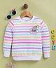 Biskid Sinker Knit Full Sleeves Striped Light Winter Sweatshirt  - Pink