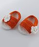 Pihoo Pearl Embellished Floral Applique Detailed Booties - Orange