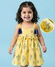 EARTHY TOUCH Cotton Knit Sleeveless Ethnic Dress With Floral Print - Yellow