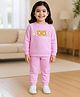 Kidbea Cotton Knit Full Sleeves Bloom Text Floral Printed Winter Sweatshirt & Joggers Set - Pink